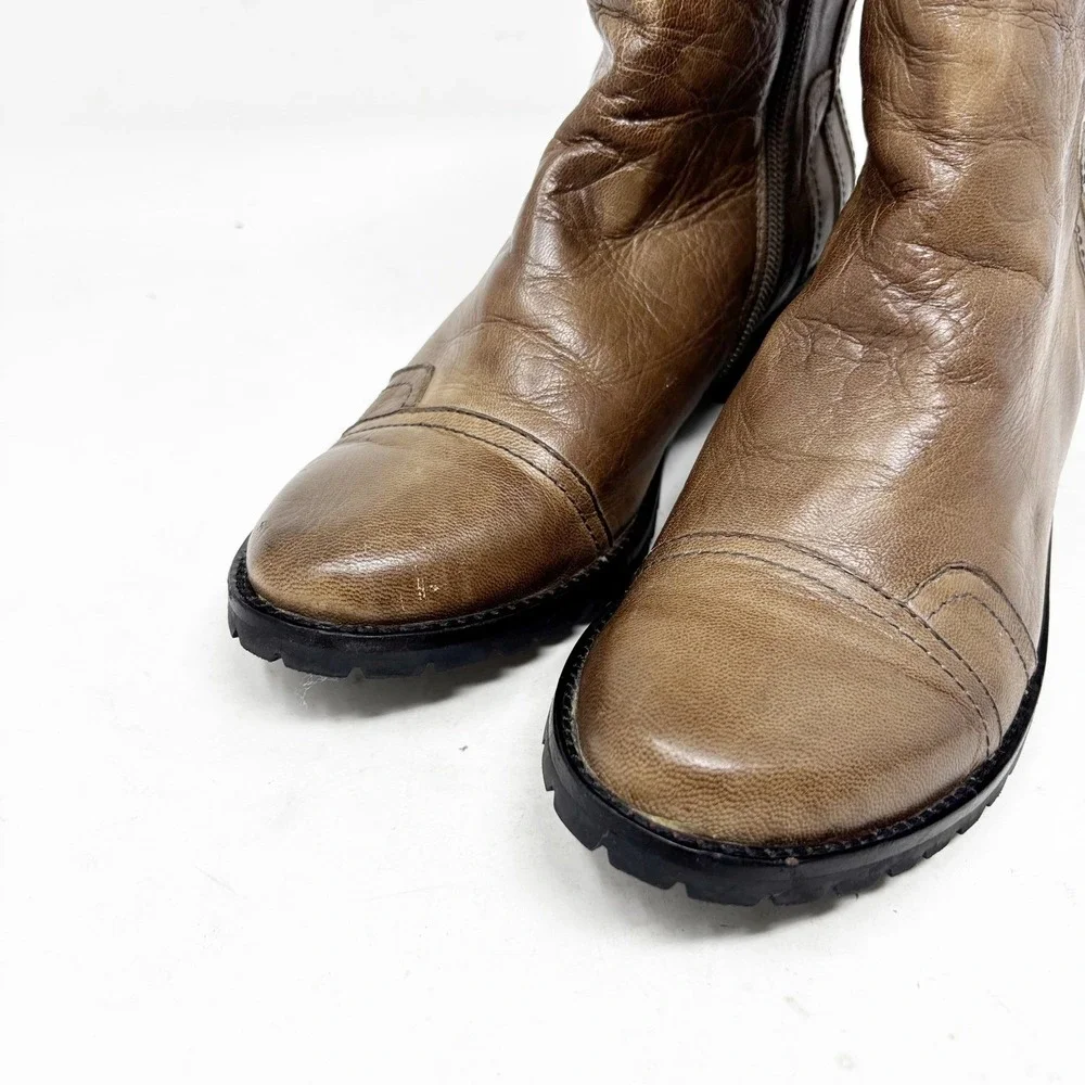 Antelope Leather Ankle Boots Women's Size US7/EU38 EU Brown‎ Side Zip Lug Sole